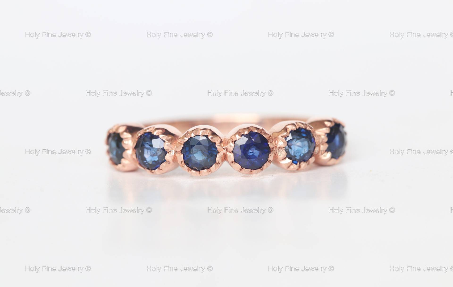 Natürlicher Sechs Stein Blauer Saphir Ring 14K Massives Gold Echte Verlobungsring Versprechen Royal Blau September Geburtsstein von HolyFineJewelry