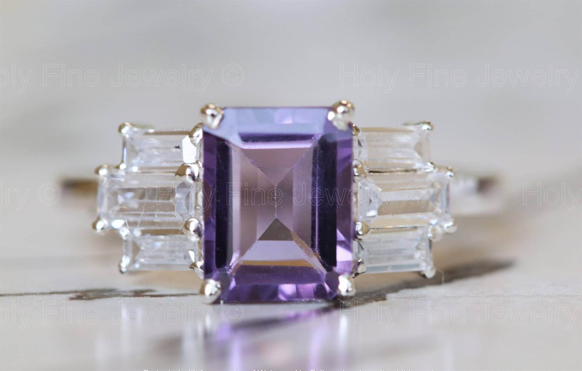 Natürlicher Smaragdschliff Lavendel Amethyst Und Moissanit Verlobungsring Versprechen, Edelstein Ring, Jahrestag, Geburtstagsgeschenk Für Sie von HolyFineJewelry