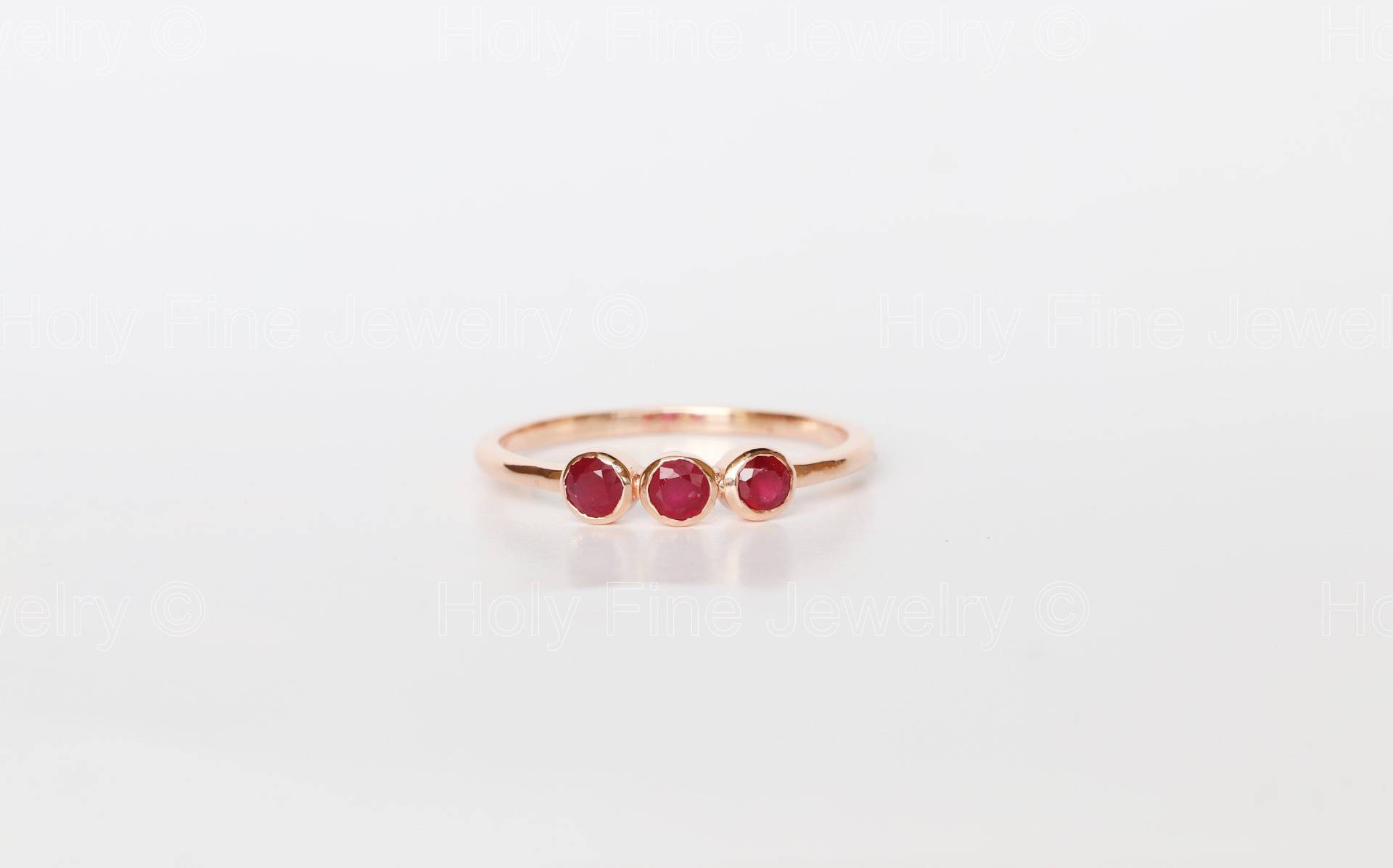 Natur 3 Stein Rubin Hochzeit Verlobungsring Band 14K Roségold Juli Geburtsstein Jahrestag Geschenk Edelstein Schmuck Für Sie von HolyFineJewelry