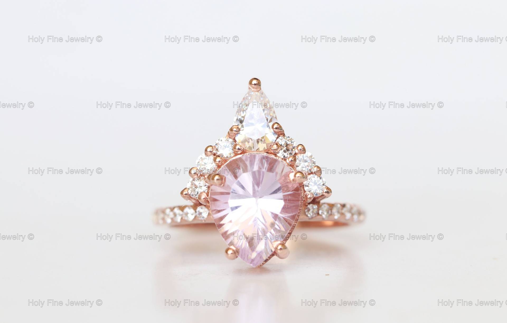 Natural Pear Cut Pink Amethyst Verlobungsring & Saphir Sterling Silber Hochzeit Versprechen Jahrestag Geburtstag Geschenk Für Sie von HolyFineJewelry