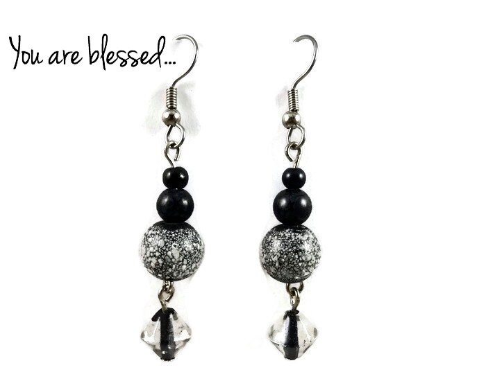 Gesprenkelte Schwarze Ohrringe, Sterling Silber, Gesegnet Schmuck, Christian Schmuck von HolyFireDesigns