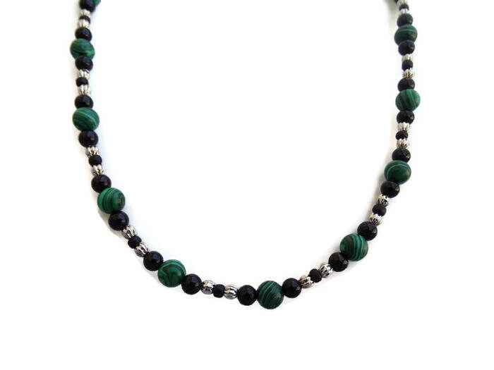 Malachit Und Schwarzem Onyx Perlenkette Damen Stein ~ Achat Schmuck Achatperlen Gesegnet Einzigartig Halskette von HolyFireDesigns