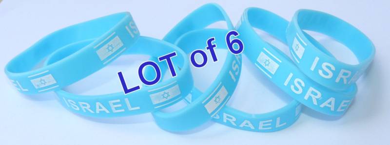 6 Stück - "Israel" | Israel Flagge Kautschuk Armband Wristband Israel Hebräisch von HolyGifts