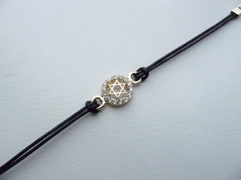 Jüdisch Kabbalah Schwarze Schnur Goldton "Magen David" | Davidstern Im Kreis Gegossen Und Steine Armband von HolyGifts