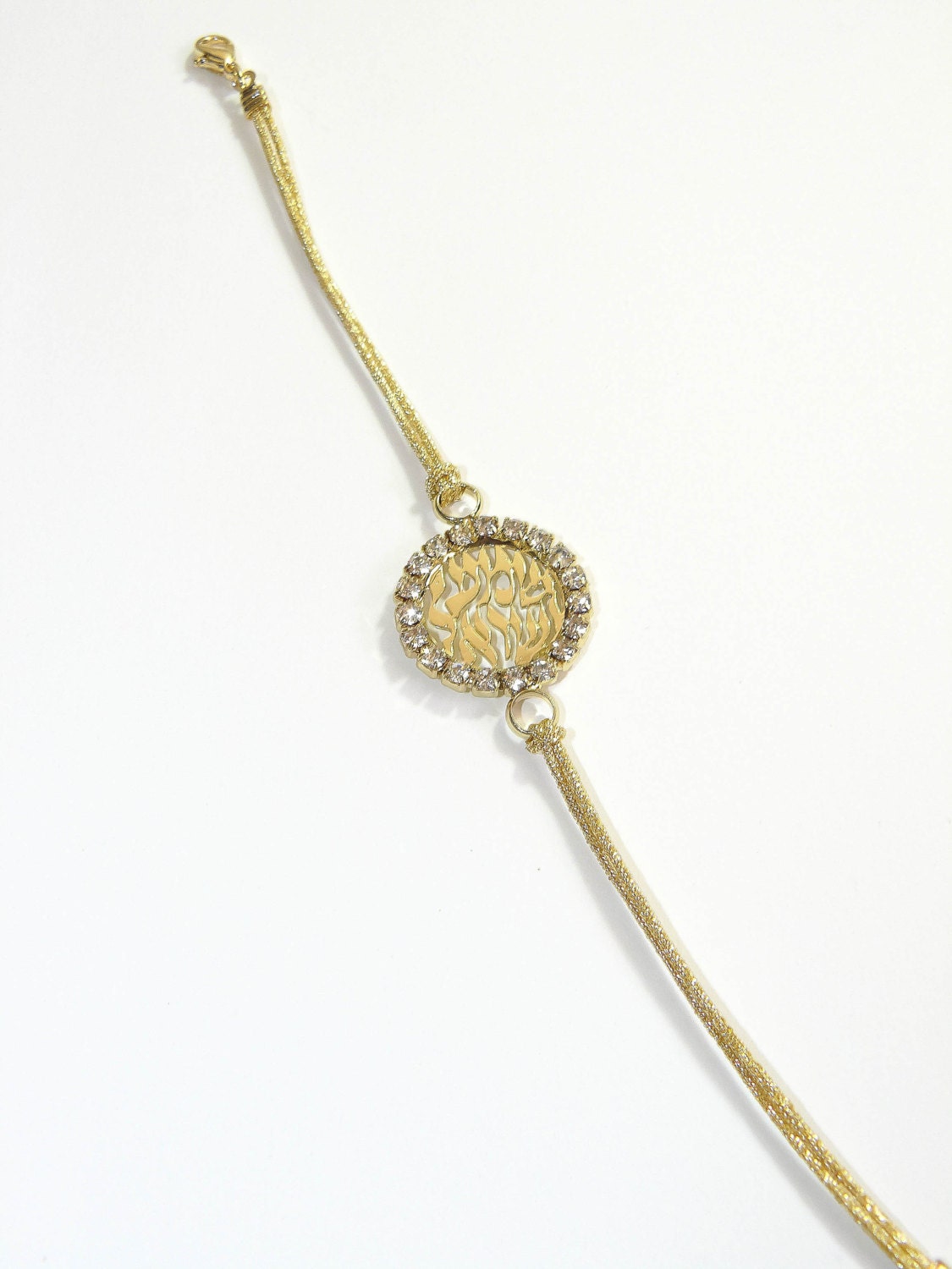 Kabbala Schmuck Für Liebe, Hoffnung Und Gebet - Goldkette Goldton "Shema Israel" Edelstahl Mit Weißen Steinen Armband Kabbala Schmuck Für Liebe, Hoffnung Und Gebet - Goldkette Goldton "Shema Israel" Edelstahl Mit Weißen Steinen Armband von HolyGifts