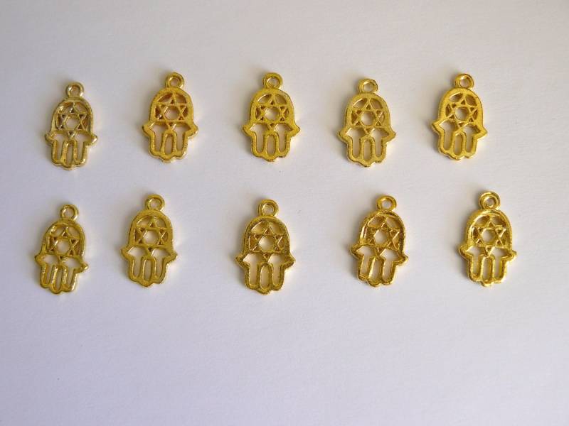 Menge Von 10 - Kabbalah Schmuck Für Liebe, Hoffnung Und Gebet Goldene Farbe "Magen David" | Davidstern Innen Ein Hamsa Halskette Armband von HolyGifts