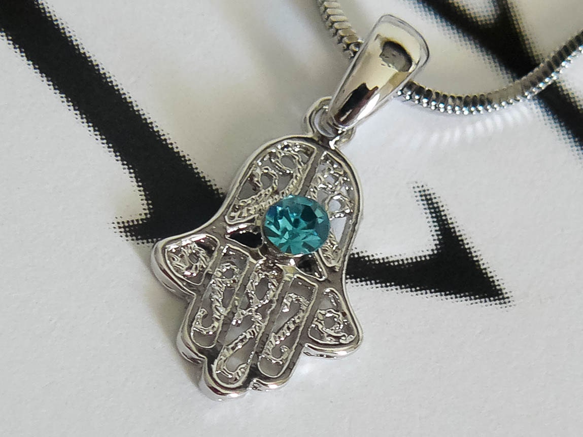 Vergoldete Silber Hamsa Halskette - Charm Anhänger Türkis Stein Glücksschutz Aus Holyland Jerusalem Vergoldete Silber Hamsa Halskette - Charm Anhänger Türkis Stein Glücksschutz Aus Holyland Jerusalem von HolyGifts