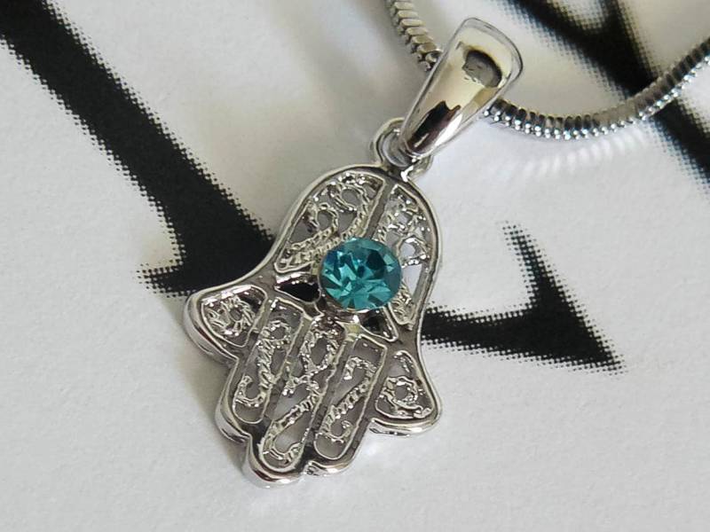 Vergoldete Silber Hamsa Halskette - Charm Anhänger Türkis Stein Glücksschutz Aus Holyland Jerusalem Vergoldete Silber Hamsa Halskette - Charm Anhänger Türkis Stein Glücksschutz Aus Holyland Jerusalem von HolyGifts