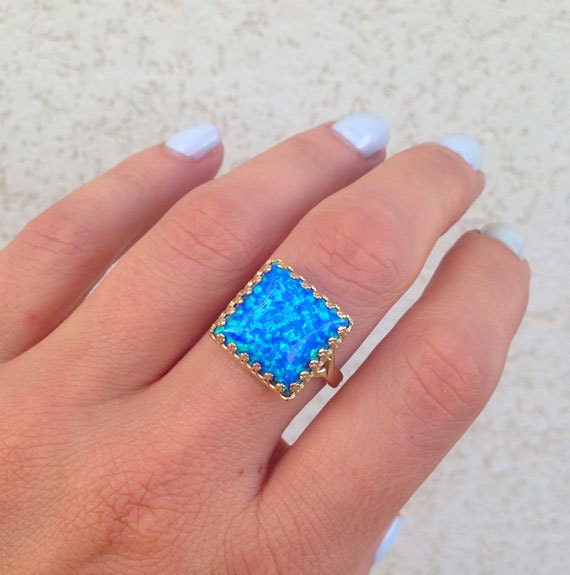 Blauen Opal Ring - Gold Platz Krone, Edelstein-Ring Opalschmuck Versprechen Zarte Braut Geschenk von HolyLandChic