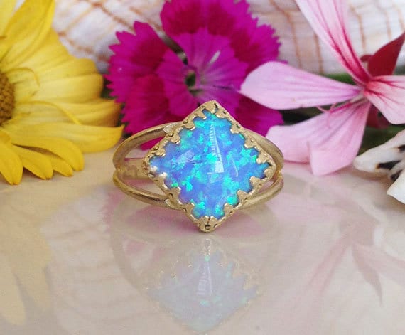 Blauen Opal Ring - Gold Platz Krone, Edelstein-Ring Opalschmuck Versprechen Zarte Braut Geschenk von HolyLandChic