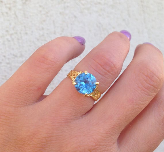 Blauer Topas Ring - Dezember Birthstone Goldring Stift-Ring Edelstein-Ring Versprechen Schmuck von HolyLandChic