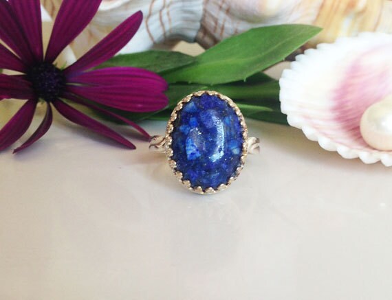 Echte Lapis-Ring - Ovale Krone Ring Promise Natürliche Edelstein-Ring September Birthstone Marine-Vintage-Ring Royal Blue von HolyLandChic