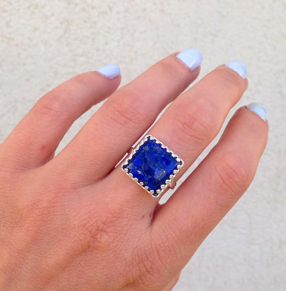 Echte Lapis-Ring - Platz Krone Ring Promise Natürliche Edelstein-Ring September Birthstone Marine-Vintage-Ring Royal Blue von HolyLandChic