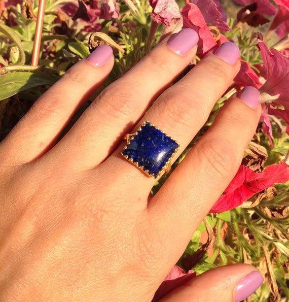Echte Lapis-Ring - Platz Krone Ring Promise Natürliche Edelstein-Ring September Birthstone Marine-Vintage-Ring Royal Blue von HolyLandChic