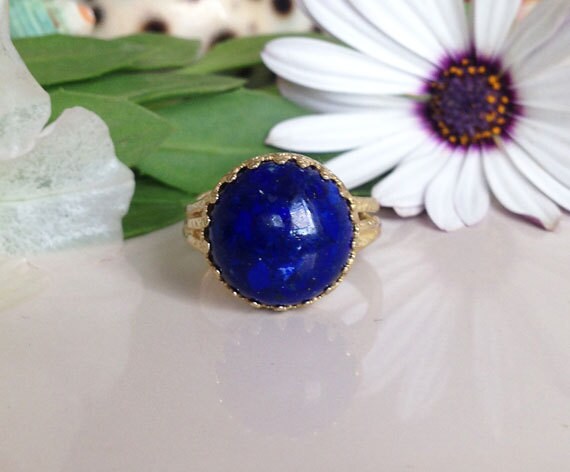 Echte Lapis Ring - Runde Krone Promise Natürliche Edelstein-Ring September Birthstone Marine-Vintage-Ring Royal Blue von HolyLandChic