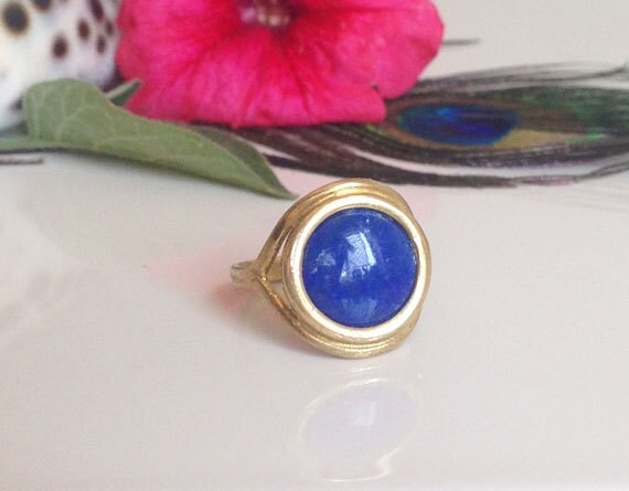 Echter Lapis Ring - Promise Natürliche Edelstein Goldring Birthstone Marine Vintage Royalblau-Ring von HolyLandChic