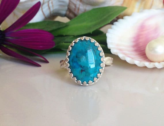 Echter Türkis Ring - Dezember Ovale Krone Promise Silber-Ring Naturstein Birthstone Cocktail-Ring von HolyLandChic
