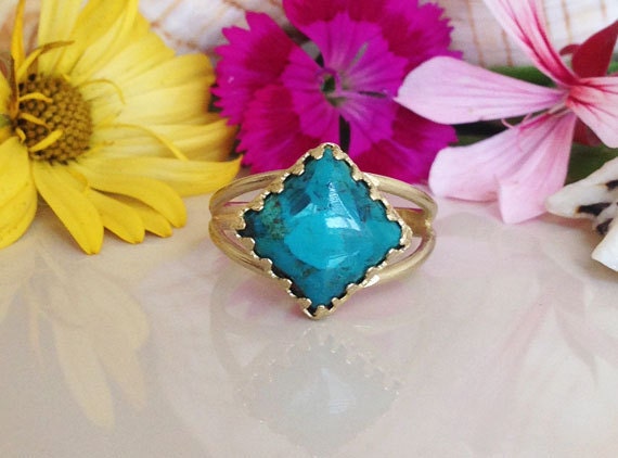 Echter Türkis Ring - Dezember Platz Krone Promise Gold Naturstein Birthstone von HolyLandChic