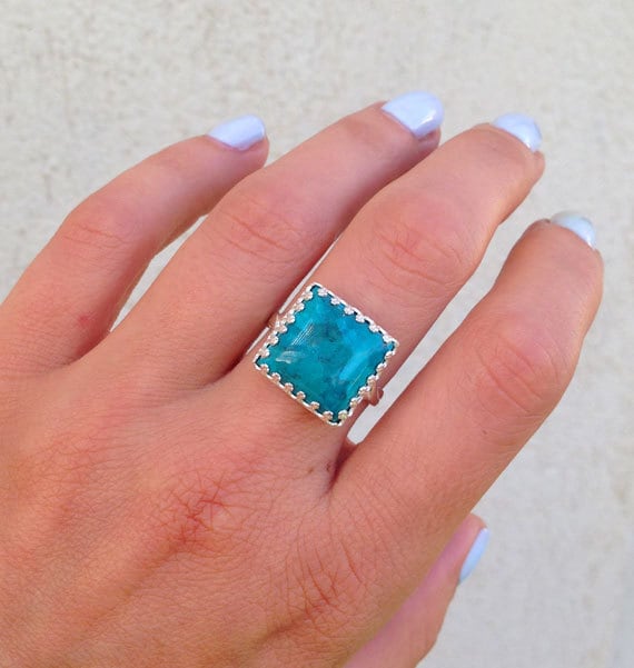 Echter Türkis Ring - Dezember Platz Krone Promise Silber-Ring Naturstein Birthstone Edelstein-Ring von HolyLandChic