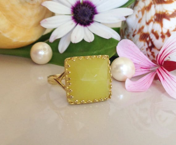Gelbe Jade Ring - Edelstein-Ring Gold Platz Krone Spitze-Ring Jade-Schmuck Braut von HolyLandChic