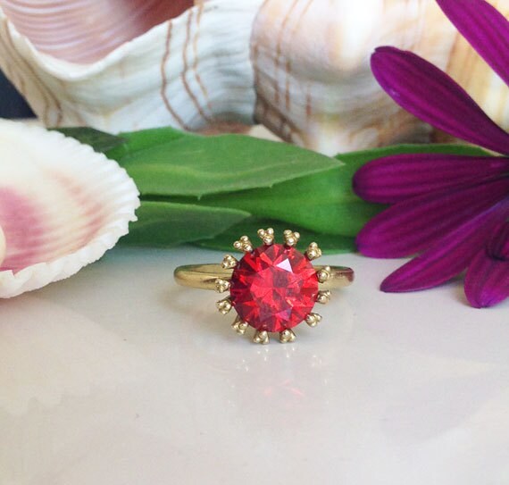 Granat Ring - Januar Geburtsstein Gold Promise Edelstein-Ring Rot Braut Coctail von HolyLandChic