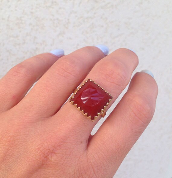 Karneol Ring - Gold Platz Krone, Edelstein-Ring Cocktail-Ring Rot Onyxring Spitze Krone von HolyLandChic