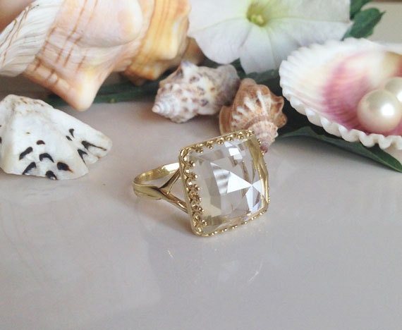 Klar Quarz-Ring - April Birthstone Ring Platz Krone Gold Edelstein-Ring Ringe Versprechen Vintage-stil von HolyLandChic