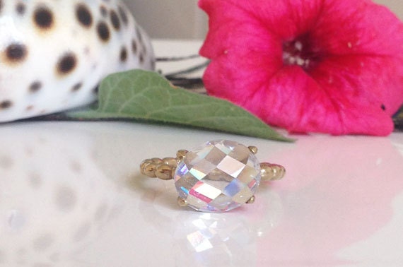 Klar Quarz-Ring - Gold Ring Edelstein-Ring Promise Verlobungsring April Birthstone von HolyLandChic