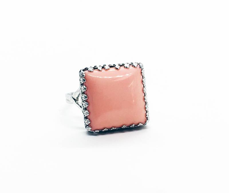 Koralle Ring - Platz Krone Rosa Edelstein Pfirsich Orange Spitze Silber von HolyLandChic