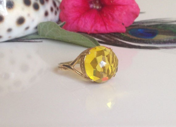 Lemon-Quarz-Ring - Birthstone Ring Gold Stift Set Statement Lichtring Gelb Jahrgang Cocktail-Ring von HolyLandChic