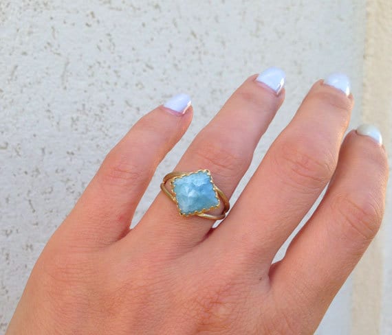 Madagaskar Aquamarin Ring - Echte Edelstein Vintage-Stil Statement Platz Kronenring Promise Zarter von HolyLandChic