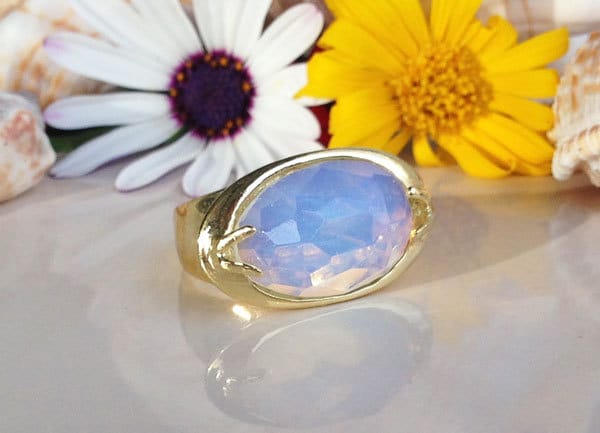Opalit Ring - Edelstein-Ring Ovaler Große Stein-Ring Pacific Opal Regenbogen-Ring Fett Versprechen von HolyLandChic