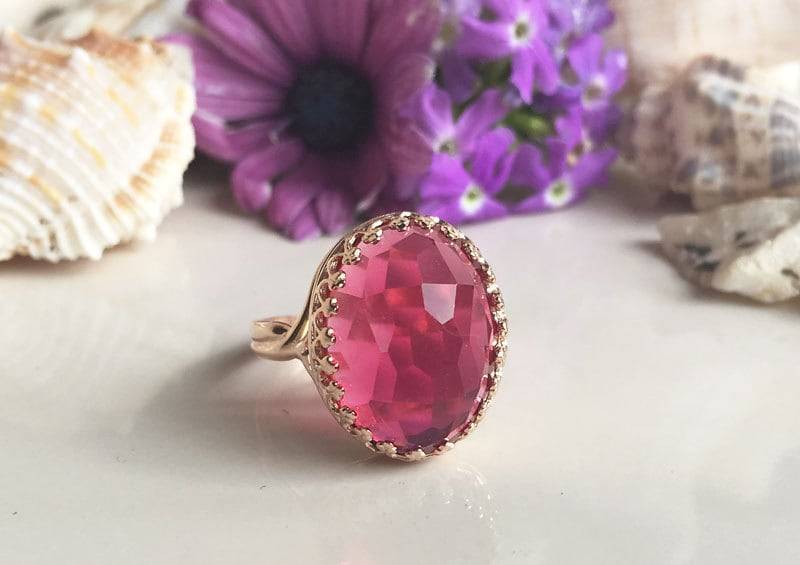Rosa Turmalin Ring - Ovaler Kronenring Goldring Edelstein Rosenschliff Verlobungsring Boho von HolyLandChic