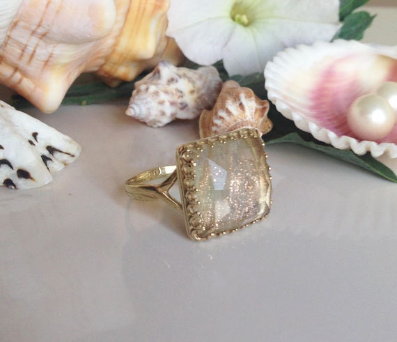 Rutilated Quarz Ring - Vintagestil Gold Platz Kronenring Stift Edelstein-Ring Promise Zarter von HolyLandChic