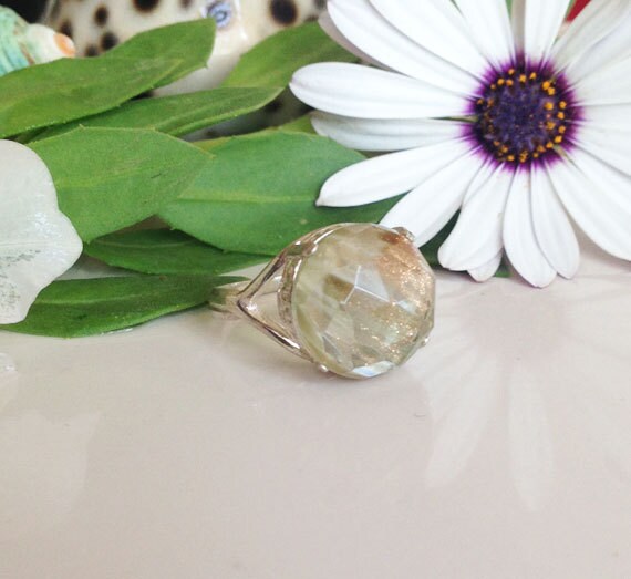 Rutilated Quarz Ring - Vintagestil Silberring Runde Stift Edelstein-Ring Promise Zarter von HolyLandChic