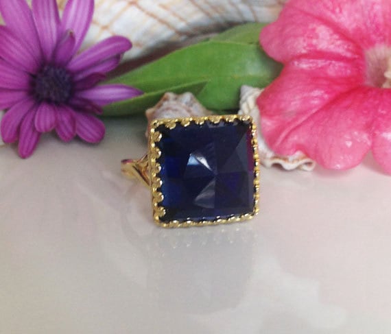 Saphir-Ring - Königsblau Marine Blauer Saphir Blau Goldring Edelstein-Ring Ring Platz Kronenring September Birthstone von HolyLandChic