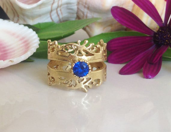 Saphir-Ring - Navy Blauen Saphir Blau Goldring Edelstein Ring September Geburtsstein Zarter Stift Set von HolyLandChic