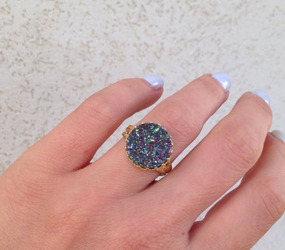 Schwarz Druzy Ring - Runde Krone Edelstein-Ring-statement-Ring Cocktail-Ring Schwarz Hochzeitsgeschenk Goldring von HolyLandChic