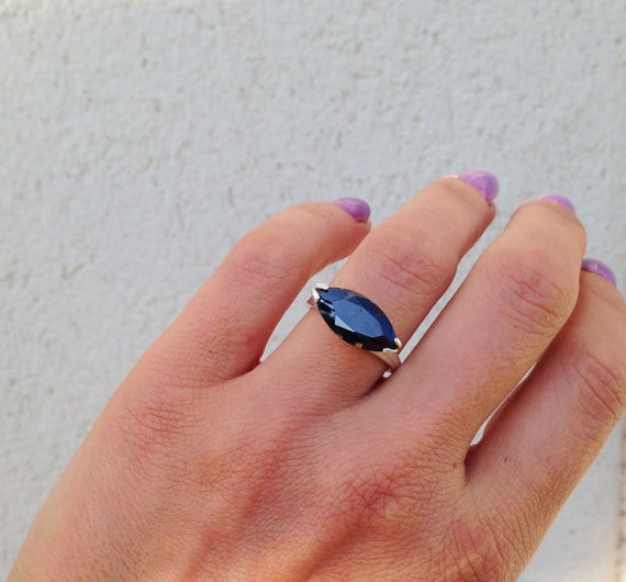 Schwarzer Onyx Ring - Coctail Silber-Ring Edelstein-Band Stift Set Schmuck Schwarz Braut Geschenk von HolyLandChic