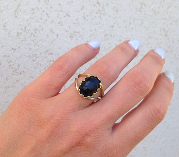 Schwarzer Onyx Ring - Ovale Kronenring Gold Edelstein-Band Doppel-Band-Ring Stift Set Schmuck Schwarzer von HolyLandChic