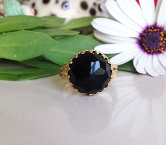 Schwarzer Onyx Ring - Runde Krone Gold Edelstein-Band Stift Schmuckset Schwarzer von HolyLandChic