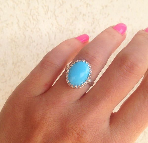 Türkis Ring - Dezember Oval Krone 925 Silber Zackenring Geburtsstein Cocktail von HolyLandChic