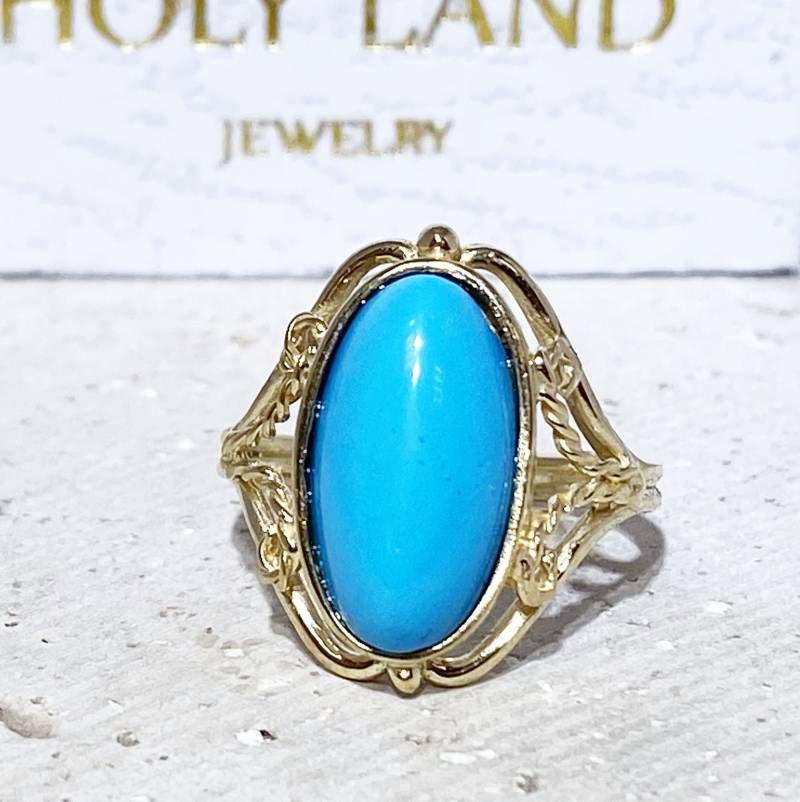 Türkis Ring - Dezember Oval Versprechen Gold Edelstein Geburtsstein Spitze Blumen von HolyLandChic