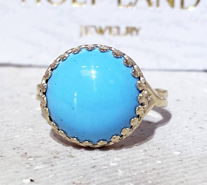 Türkis Ring - Dezember Runde Krone Versprechen Gold Zacken Geburtsstein Cocktail von HolyLandChic
