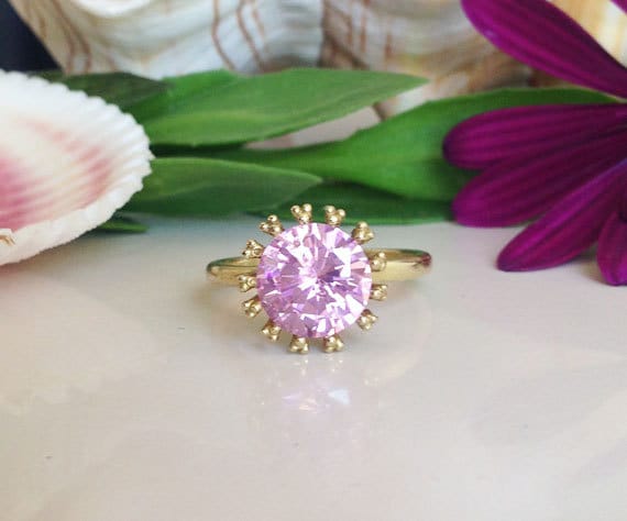 Versprechen Sie Oktober Birthstone Schmuck - Rosenquarz Ring Coctail Edelstein-Ring Gold von HolyLandChic