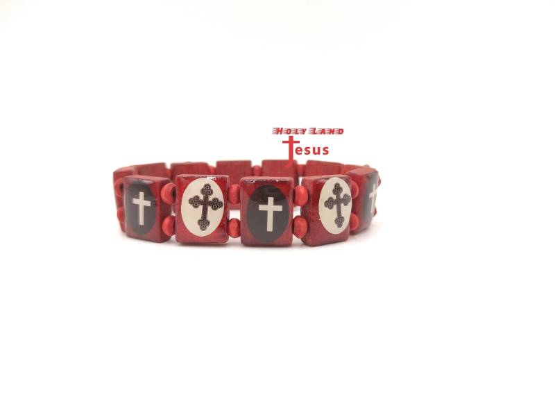 Kreuze Holz Armband Perlen Mit Stretch Hand Made in The Holy Land Jerusalem von HolyLandJesus
