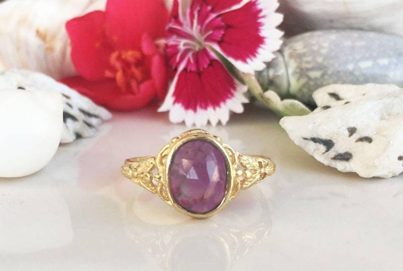 Amethyst Ring - Februar Geburtsstein Gold Vintage Band Oval Spitzen Lila Antiker von HolyLandJewelry