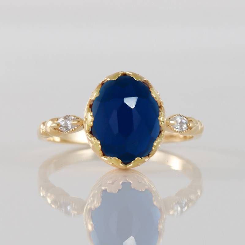 Blauer Saphir Ring - September Geburtsstein Statement Gold Oval Zarte Edelstein Band von HolyLandJewelry