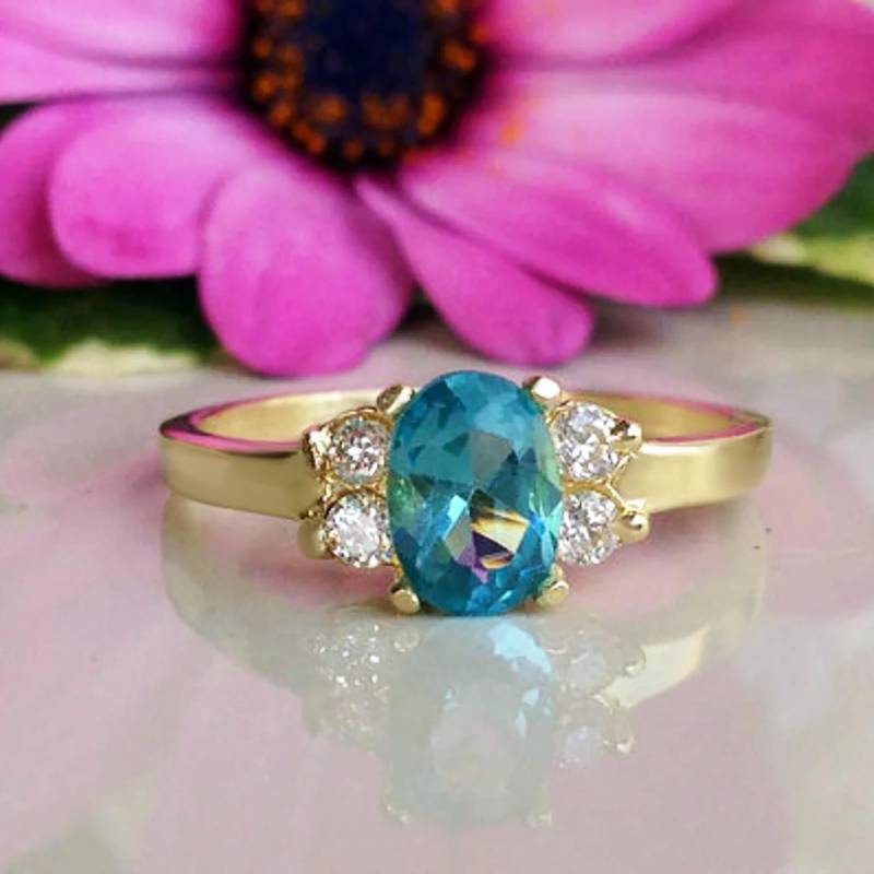 Blautopas Ring - Dezember Geburtsstein Zarter Topas Schmuck Gold Winziger Oval von HolyLandJewelry