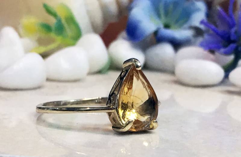 Citrin Ring - Echter November Geburtsstein Gold Teardrop Schlichter Champagne Dainty Ting von HolyLandJewelry